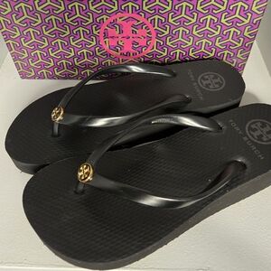 Tory Burch Black Wedge Thin Flip Flops